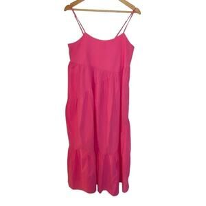 New In Barbie Pink Ruffle Spaghetti Strap Midi Lined Cotton Sun Dress NWT Small